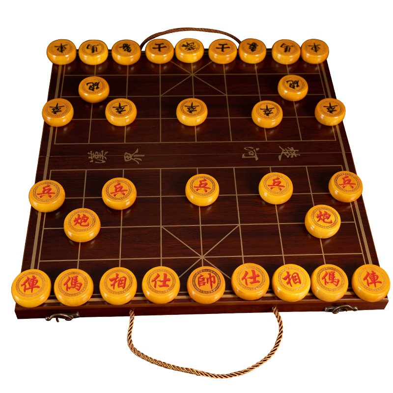 Guan Xiao Er Chinese Chess Wooden Chess Set for Children and Adults Portable Large Size with Golden Phoebe and Ebony Wood Board