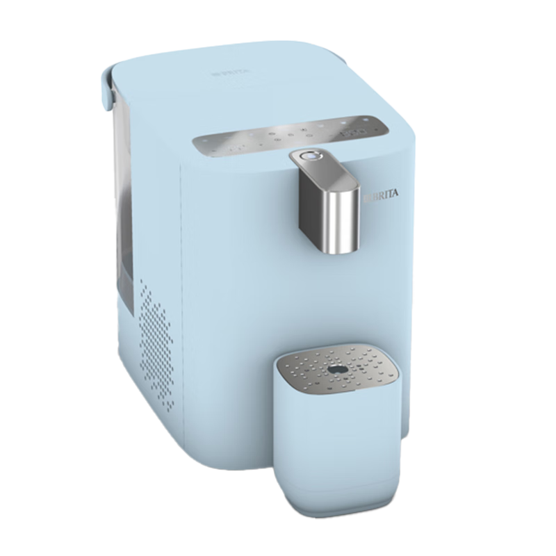 Birande (BRITA) Compact Cube Water Purifier, Instant Hot And Cold Drinking Machine with Temperature Control, No Installation Required Desktop Water Purifier, Glacier Blue Smart Water Dispenser