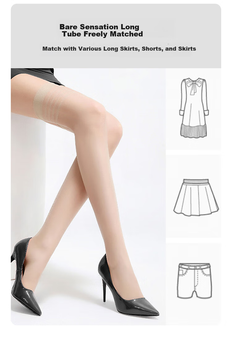MiiOW Thigh-High Stockings for Women, Spring And Autumn Thin Style, Anti-Slip And Snag-Resistant Invisible Over-Knee Socks, Skin Color, 4 Pairs Per Pack 10