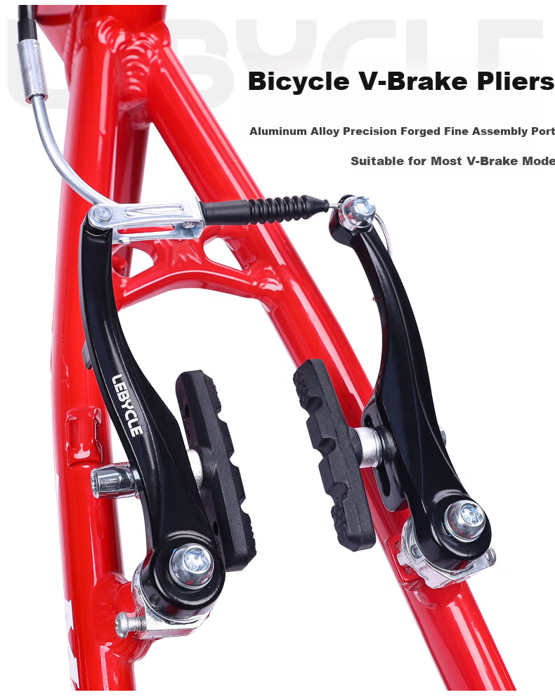 LEBYCLE Bicycle V-Brake Mountain Bike V-Brake Clamp Aluminum Alloy Brake Lever with Brake Pad V-Shaped 2-Wheel Set - Black 1