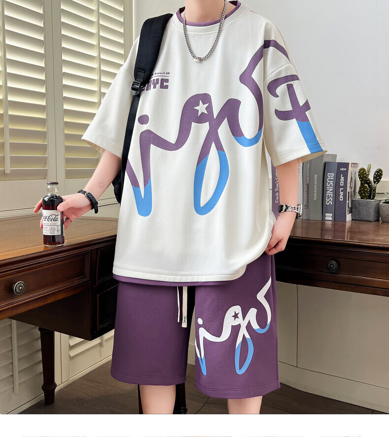 Zuofeili Men's Short-Sleeve Shorts Set, 2026 Summer Ice Silk Trendy T-Shirt, Casual Sports Outfit for Older Boys in Middle School 21