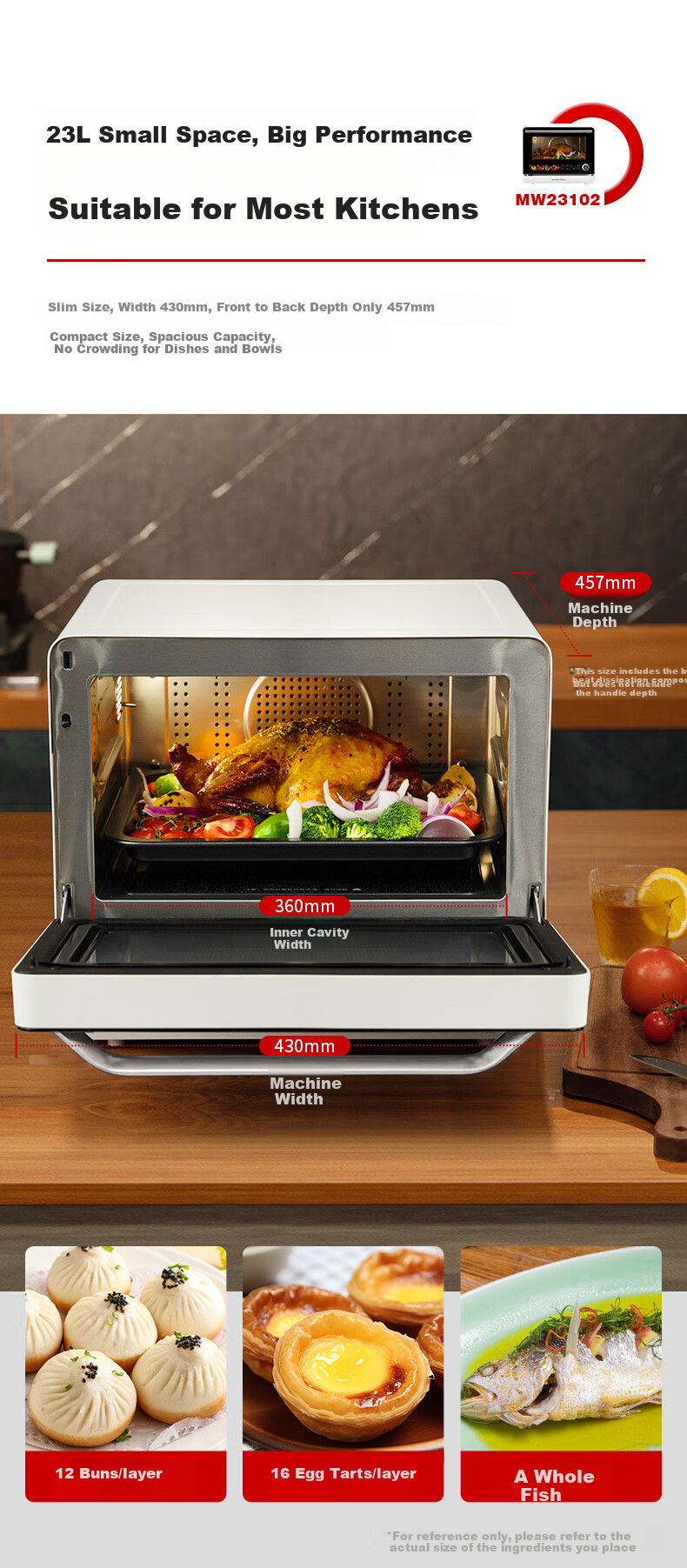 Hamilton Beach Microwave Oven, Variable Frequency Household Baking Oven, Microwave Steaming And Frying All-In Machine, Flat-Top 23L Defrosting And Heating MW23102 8
