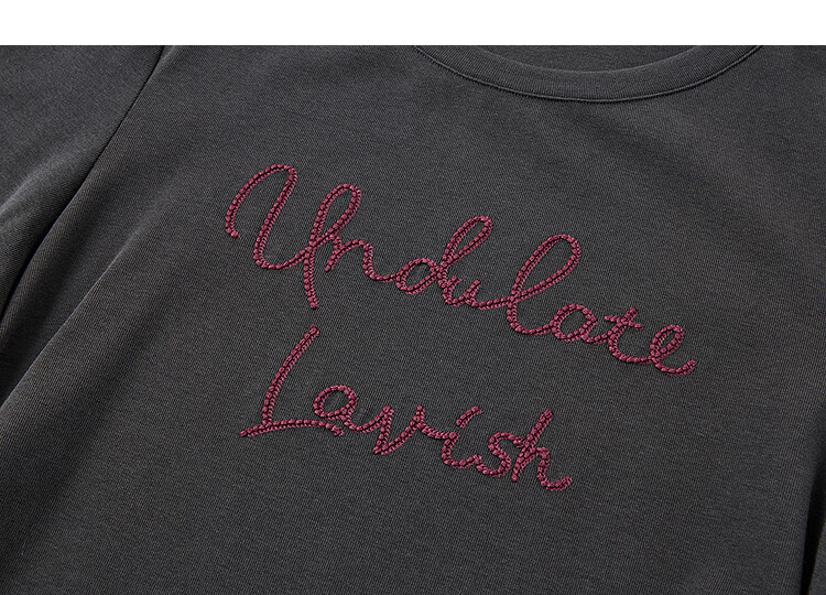 DME "Skin-friendly Cotton Ammonia" Autumn Design Color-blocking Letter Embroidery Round Neck Long Sleeve Petite Elegant Women's T-shirt 10