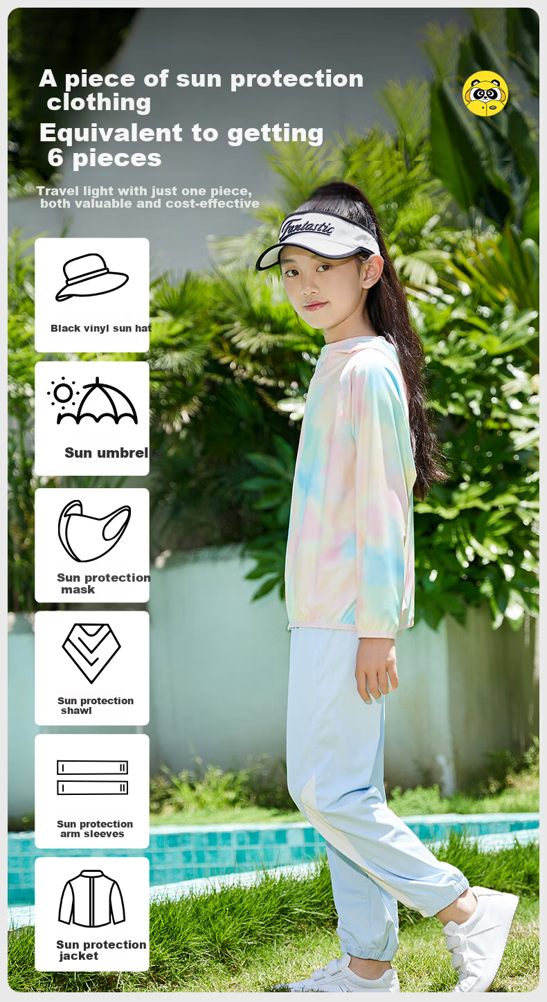 Moremerry Children's Sun Protection Clothing, Cool And Breathable, UV-Resistant, for Boys And Girls, Summer Ice Silk Sun Protection Garment, Colorful Pink, 4XL 13