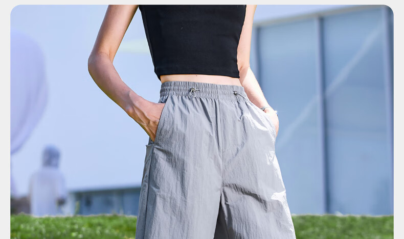 ESE-Y Quick-Dry Cooling Cargo Pants for Women, 2025 Summer New Style, Sun Protection Thin Wide-Leg Loose Paratrooper Pants, Gray And White, Size 28 32