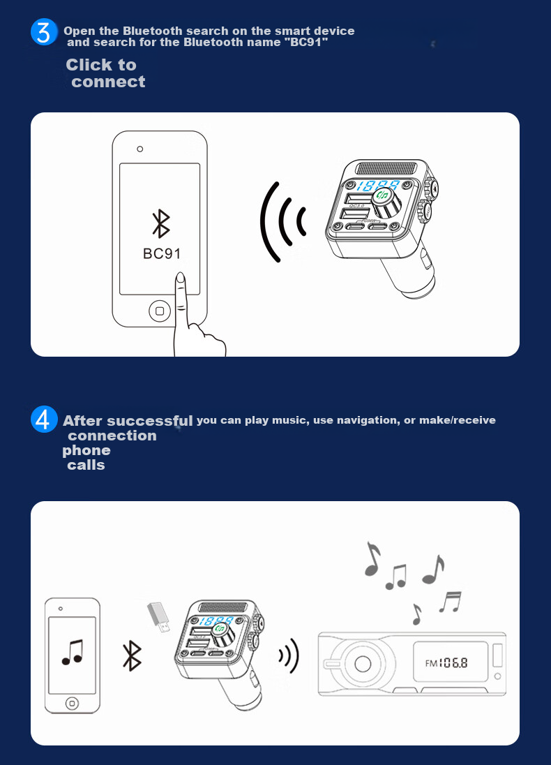 Newmine Car Charger, Cigarette Lighter Super Fast Charging MP3 Car Bluetooth Receiver USB Bluetooth 5.3 Lossless 10