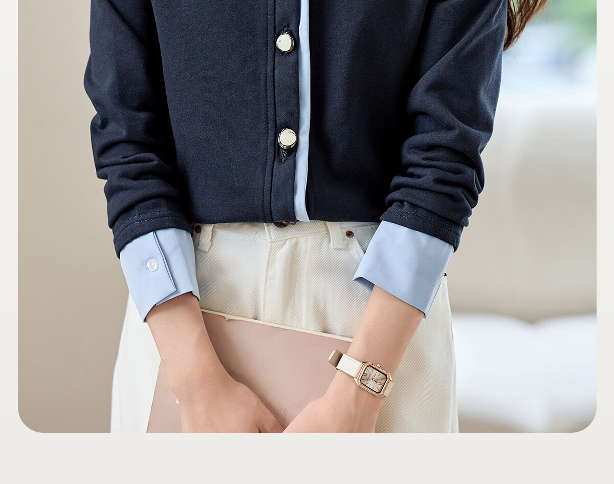 PinCai Women's Long Sleeve Shirt Color-Block Design Fake Two-Piece Layered Stylish Top P53S046 2