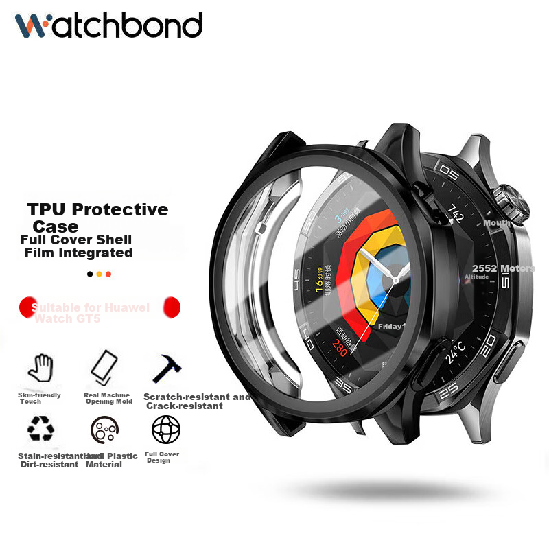 Watchbond Protective Case for Huawei Watch GT5, 46mm Men's TPU Soft Shell, Topaz Blue Transparent Cover, Full Protection TPU Electroplated Protective Film, Scratch-Resistant And Shockproof Watch Accessory