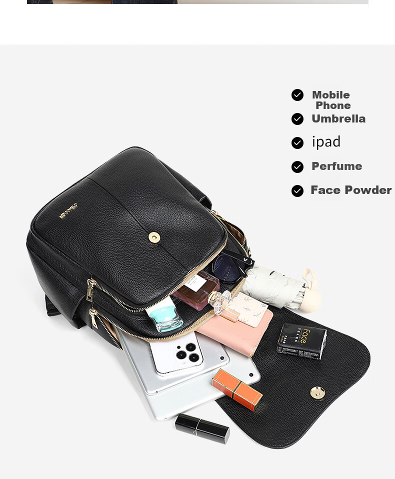 C.BANNER Top-Grain Leather Backpack for Women, Large Capacity Travel Bag, Light Luxury Birthday Mother's Day Gift, Practical Present for Mom 4