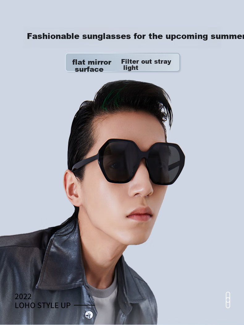 LOHO Nylon Polarized Sunglasses for Women, Black Frame Sunglasses, Face-Slimming Effect, High Definition Driving Glasses for Men LH013616, Black + Single Gray Lens, Black + Single Gray Lens 1