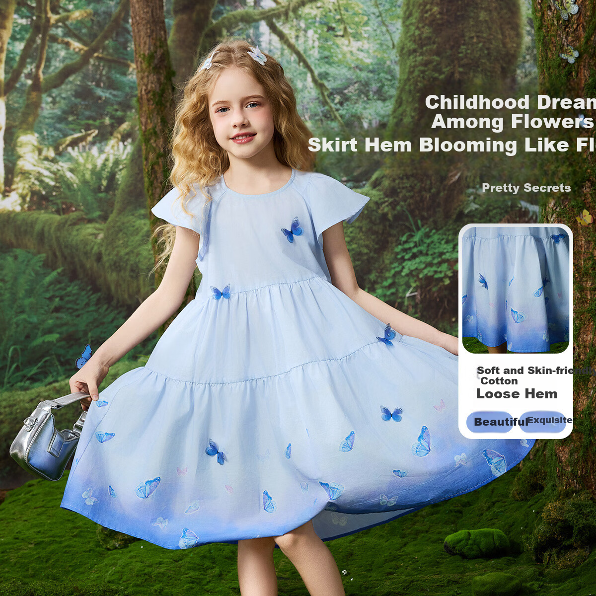 ASK JUNIOR Cotton Children's Dress, Summer Vacation Short-Sleeve Vest Dress, Girls' Butterfly Princess Dress