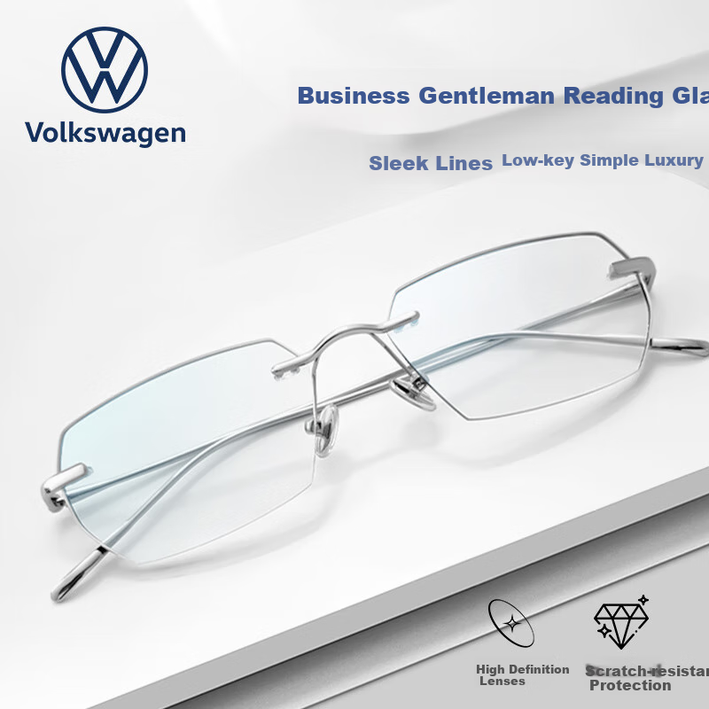 Volkswagen German, Genuine High-End Frameless Reading Glasses for Men, Ultra-Light Anti-Blue Light Reading Glasses, 666-150