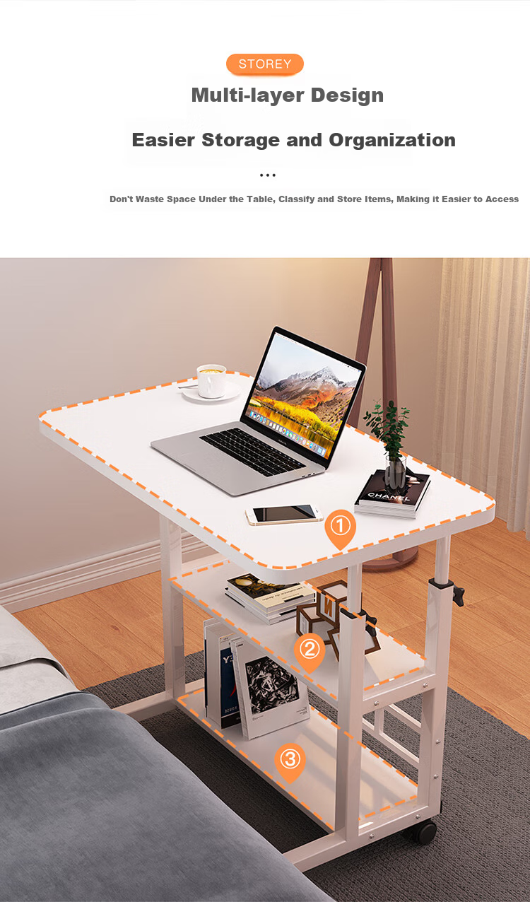 Qishengmingyuan LC-169 Double-Layer Bedside Computer Desk, Adjustable Height Laptop Office Mobile Sofa Table for Dining, 40*80 Small Table 5