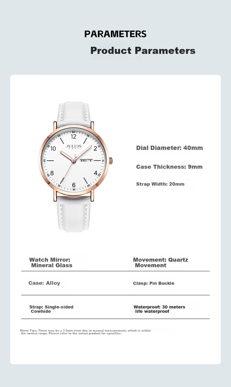 Julius Watch for Men, New Style, Suitable for Middle And High School Students, Exam Calendar, Quartz Men's Watch, White, JA-1516MB 9