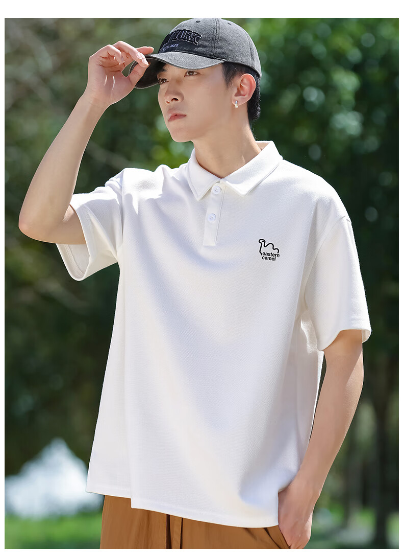 EASTERN CAMEL Short-Sleeve Polo Shirt for Men, Summer Heavyweight Breathable Solid Color Sports Collared Outdoor T-Shirt Top, Black, XL 20