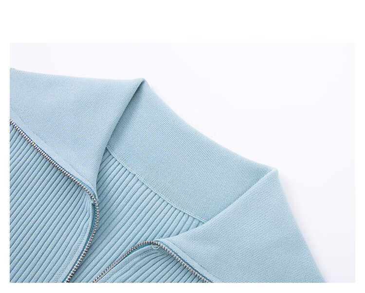Fansiman Double Zipper Knit Sweater Women Autumn New Slim Fit Cardigan Blue M 8
