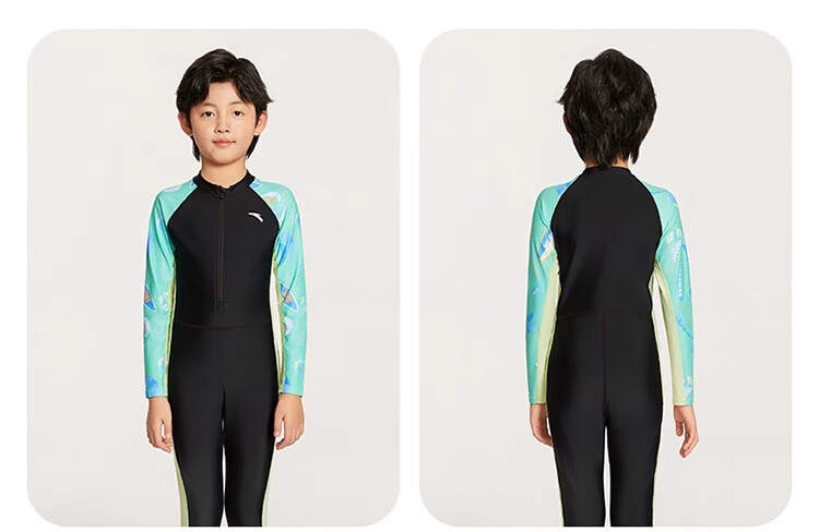 ANTA Kids Boys 2025 New Long Sleeve One-Piece Swimsuit Youth Children's Beach Sun Protection Quick-Dry Swimwear 7