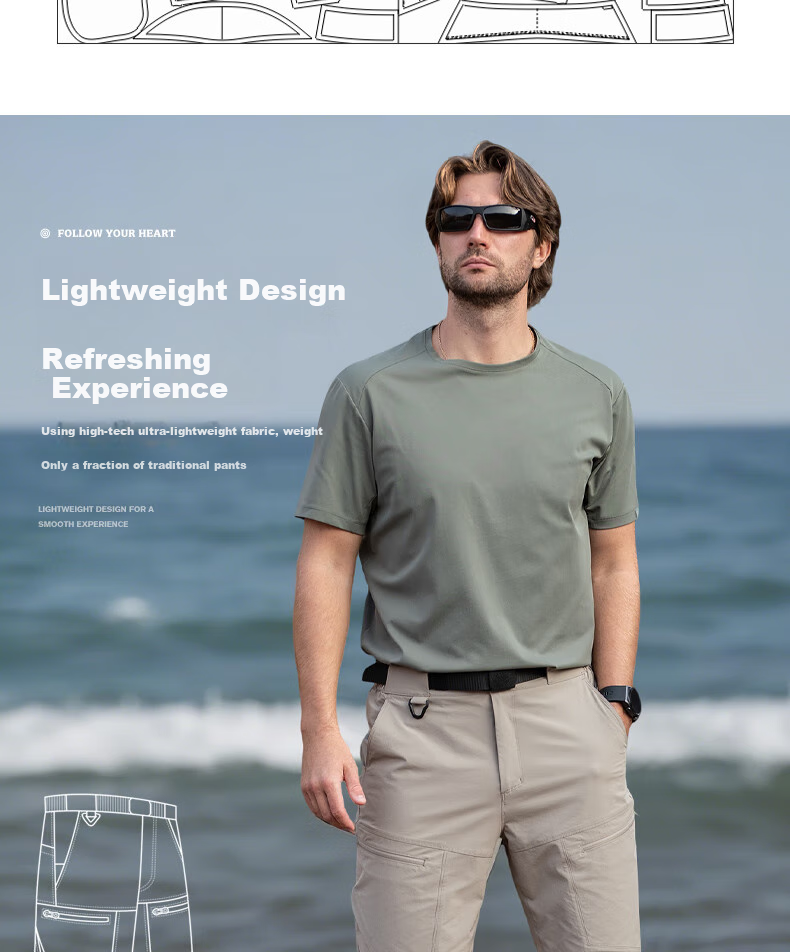 Free Soldier Peak Spring And Summer Shorts, Teflon Triple Protection Men's Cargo Shorts, Breathable Sun Protection UPF50+, Khaki, 38W/10L 13