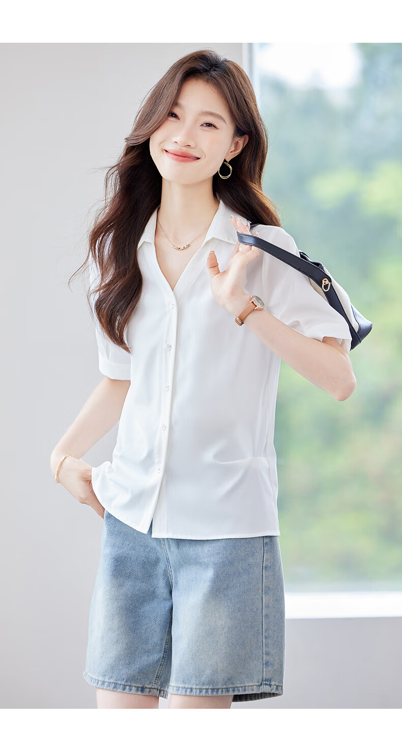 Jeanswest Women's Short Sleeve Summer Shirt, Polo Collar, Premium V-Neck, Lightweight Loose Fit Top, Coffee Color, XL 11