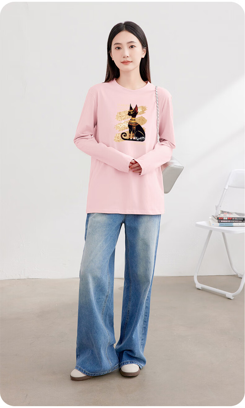 Warrior Pure Cotton Long-Sleeve T-Shirt for Women, New Spring 2026 Style, Simple Outdoor Loose-Fitting Fashionable High-End Casual Clothing 5