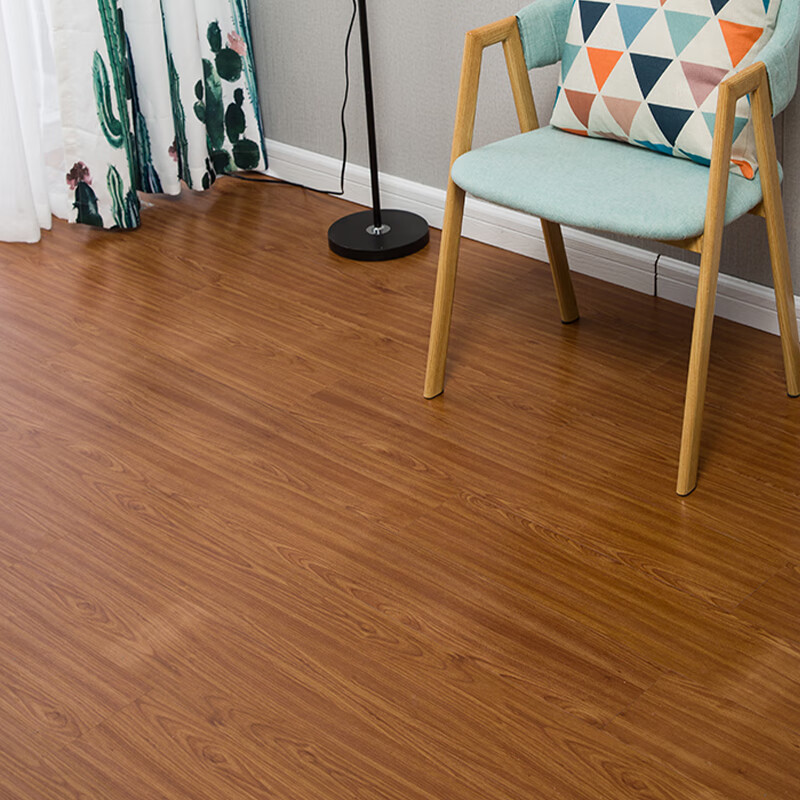 Qinghua Self-Adhesive Waterproof Non-Slip Thickened Floor Stickers for Bedroom and Kitchen, Red Pear Wood Grain, 7 Pieces, Wood Floor Renovation Stickers