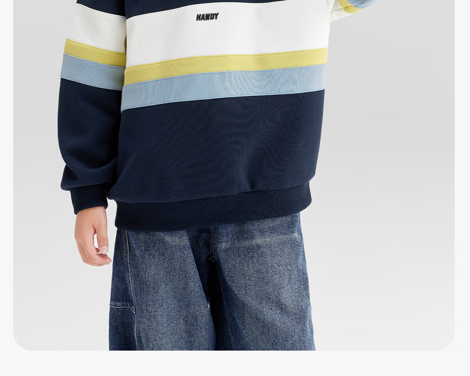 Zuoxi Boys' Polo Shirt Sweatshirt, 2026 New Trendy Children's Striped Color-Block Pullover, Navy Blue, Size 160 12