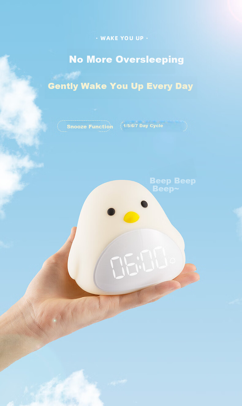BANDIAN ORIGINATION Time Bird Alarm Clock for Students, Wake-Up Helper, Bedside Night Light, Cute Desktop Silicone Hourglass, Temperature Display, Baby Soft Light Eye Protection Feeding Lamp Gift 4