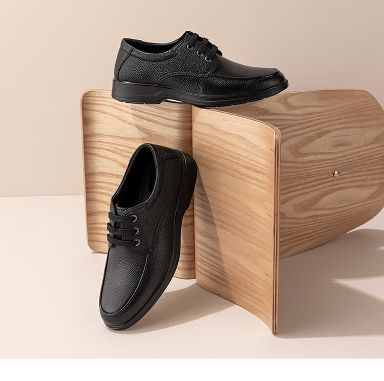Aokang Leather Shoes for Men, Casual Business Shoes, Comfortable Work Lace-Up Formal Shoes, British Style Footwear, Black, Size 40 9
