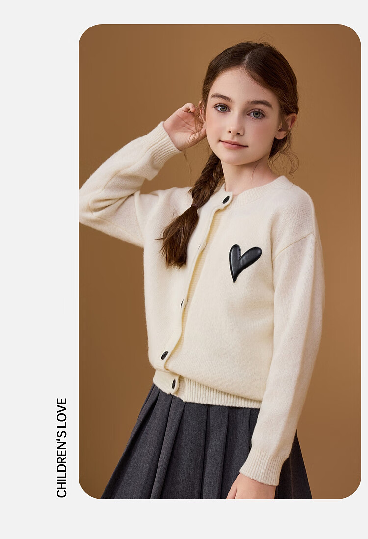 ASK JUNIOR 100% Wool Kids Sweater Winter Thick Warm Girls Knit Cardigan Youth Jacket 17
