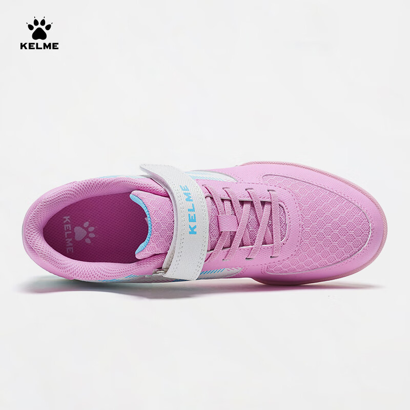 Детские футбольные бутсы KELME с шипами TF, на липучке, без шнуровки, нескользящие, износостойкие, бело-розовые, размер 36