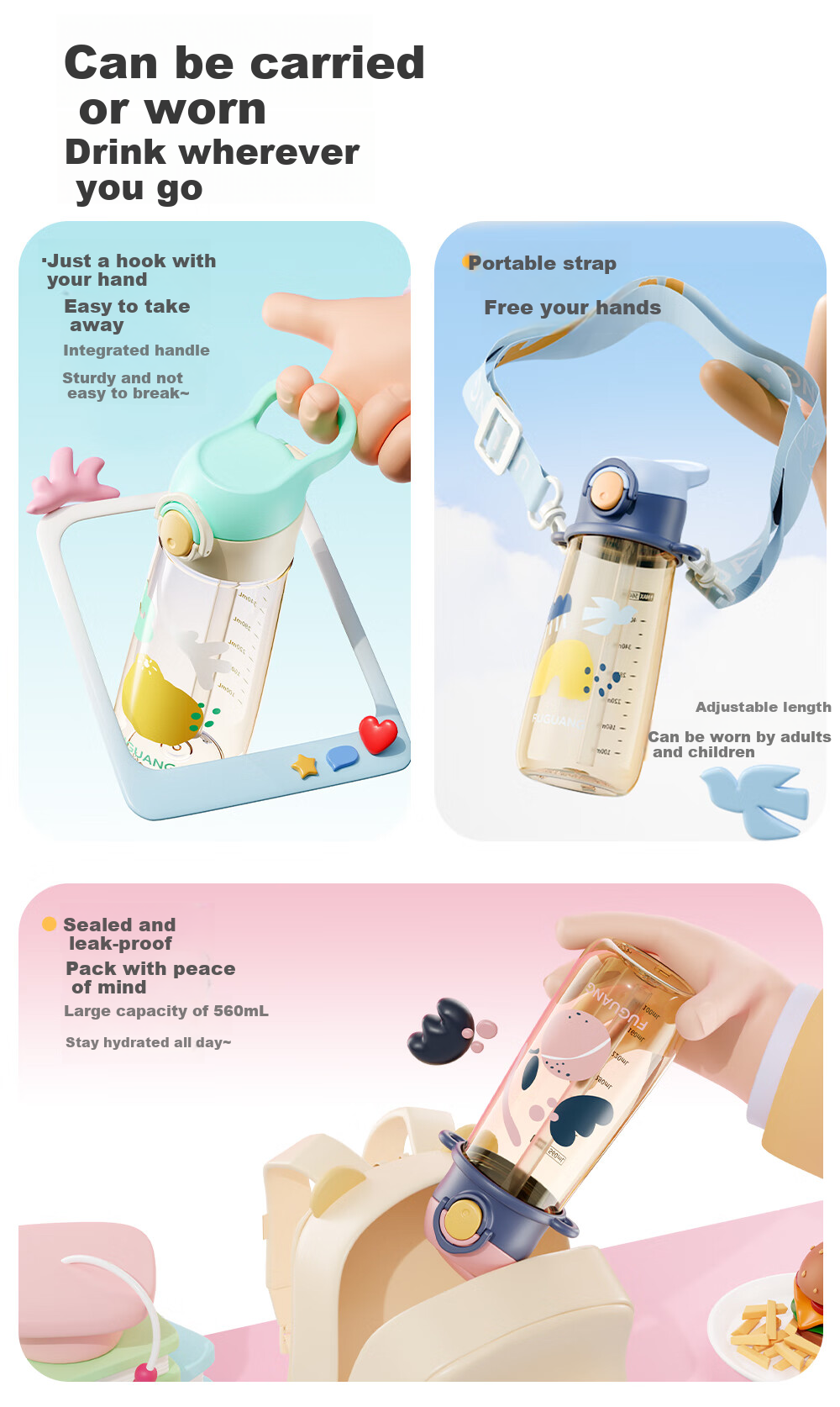 Fuguang Plastic Cup, Children's Water Bottle, PPSU Straw Cup, for Toddlers, Primary School Students, Pregnant Women, Infants And Kindergarten Children, 560ml 13