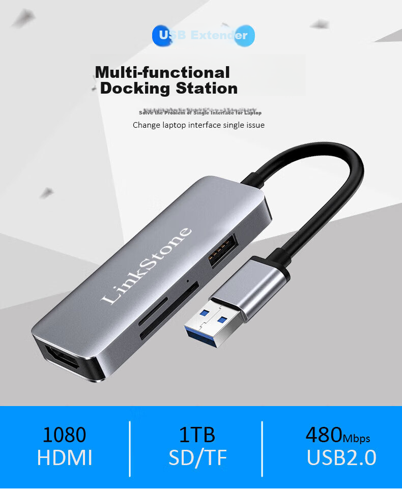 LinkStone USB3.0 to HDMI External Graphics Card TF/SD Card Reader HUB Hub Laptop Video Converter Screen Mirroring Device Computer TV Casting Cable Expansion Splitter 1
