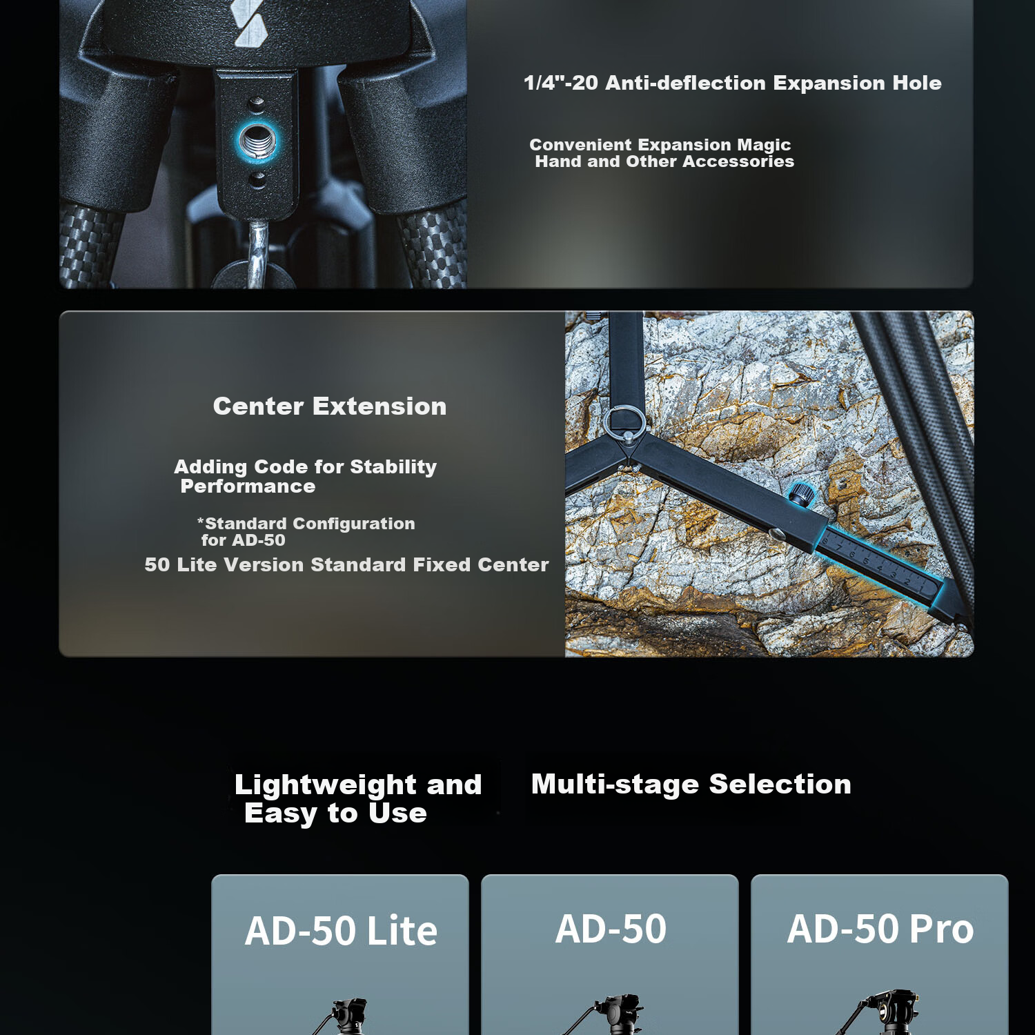 SmallRig 4420 AD-50 Carbon Fiber Tripod, Professional Lightweight Camera Birdie Stand, Hydraulic Damping Ball Head Support, Arm, Portable Photography Live Streaming Aluminum Alloy Tripod 14
