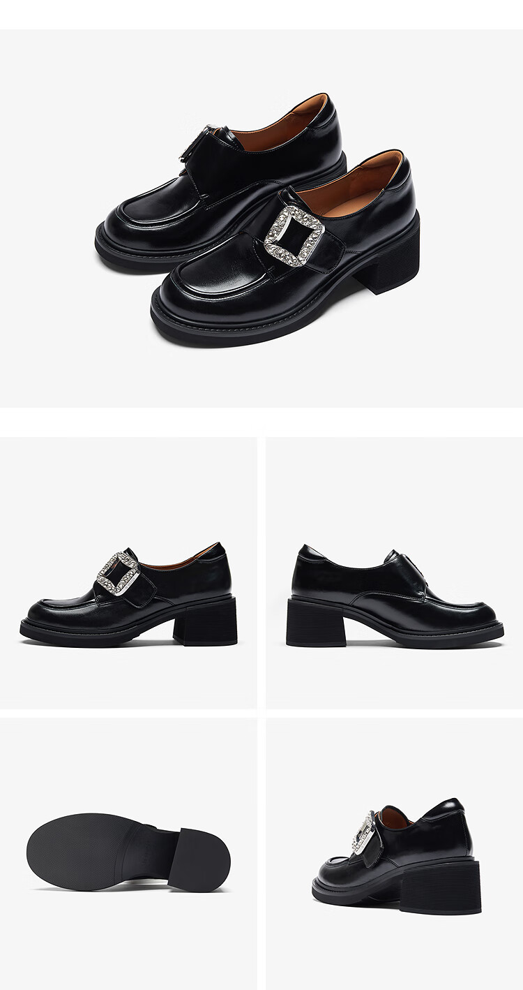 Le Saunda Aurora Square Thick Sole Genuine Leather Loafers Women 6T62802 Diva Black BKL 38 6