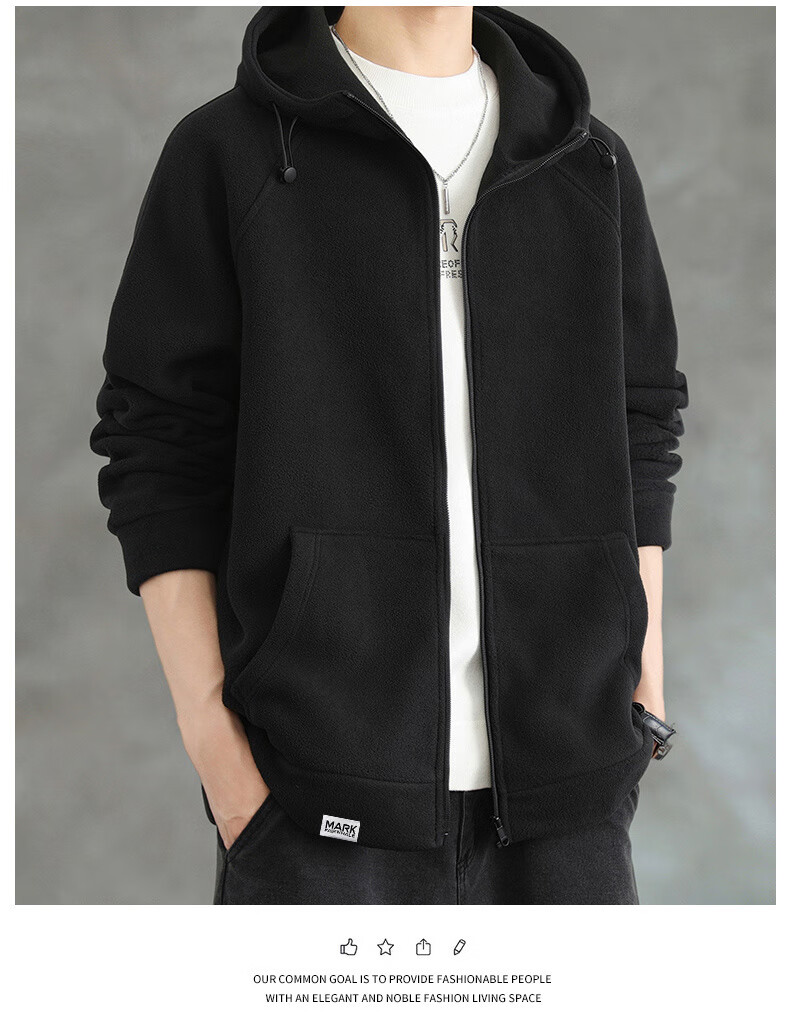 FAIRWHALE Men's Hoodie Autumn Winter Fleece-Lined Zip-Up Jacket Loose Fit Warm Casual Top Gray Fleece Lined L 8
