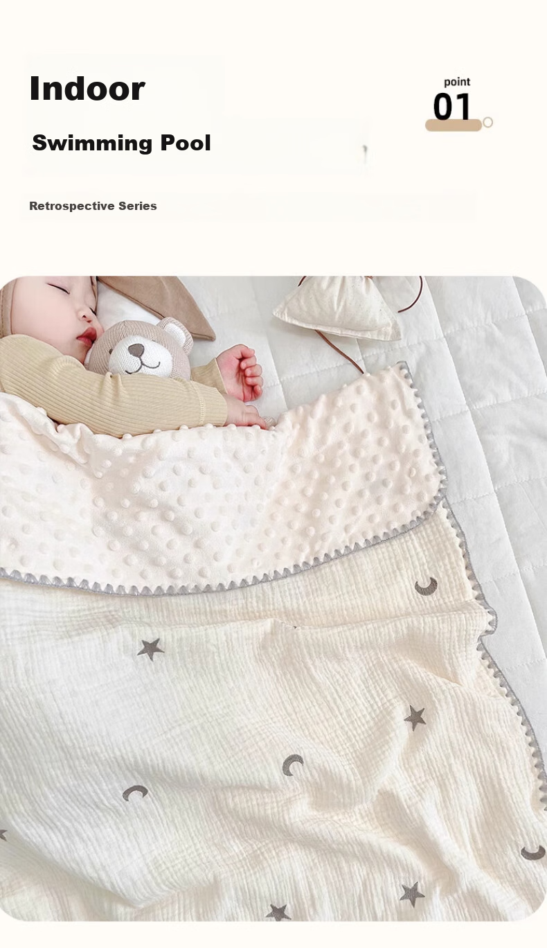 Wuyinliangpin Class A Maternal And Infant Grade Pure Cotton Wrinkled Gauze Plush Blanket, Children's Comforting Throw, Nap Cover, 100*120cm 1