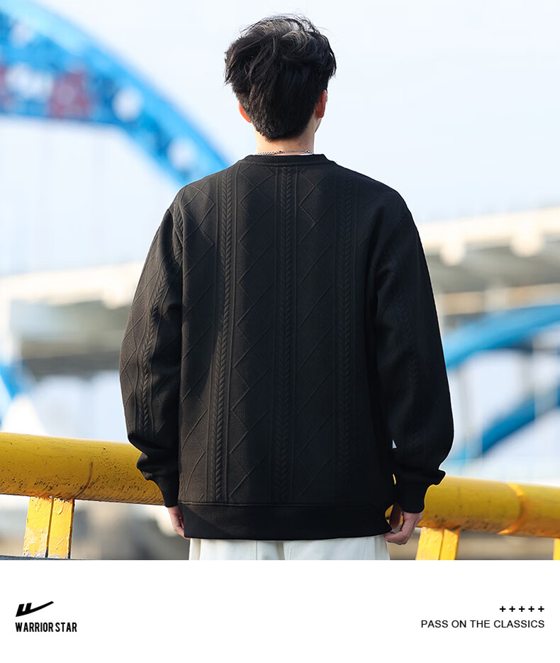 Huili Men's Sweatshirt, Round Neck Long Sleeve T-Shirt, Autumn American Trendy Casual Sports Jacquard Men's Sweatshirt, Black, 2XL 12