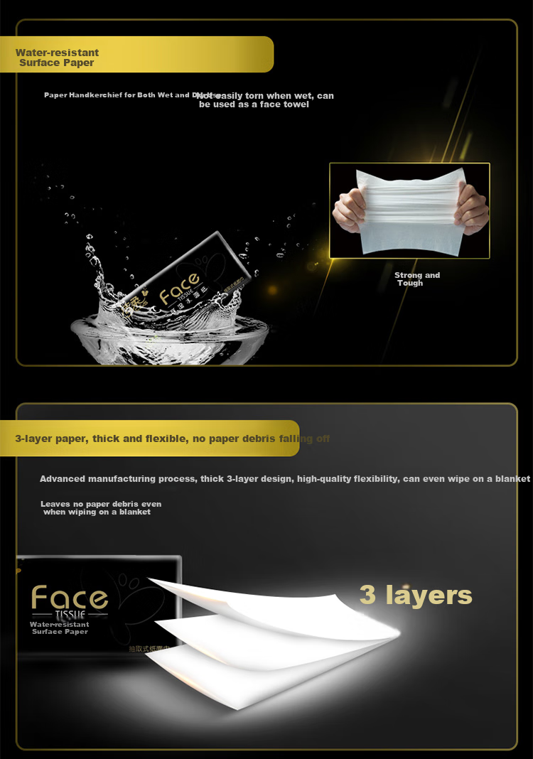 Jierou Facial Tissues, Black Face Cologne Scent, 3-Ply, 150 Sheets, 3 Packs, 16 Bundles (Large Size), BR060-01 Full Box 3