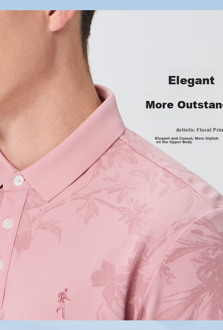 DANCING WOLVES [Containing Mulberry Silk] Casual Commute Dark Pattern Printed Breathable Men's Short-Sleeve POLO 406 Pink 165 4