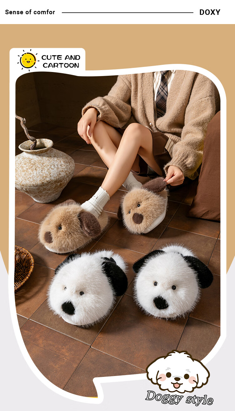 Daxixiansen Feifei Autumn And Winter Cotton Slippers for Women, Indoor Plush Slippers, Warm Home Use Thick-Soled Cute Slippers 1