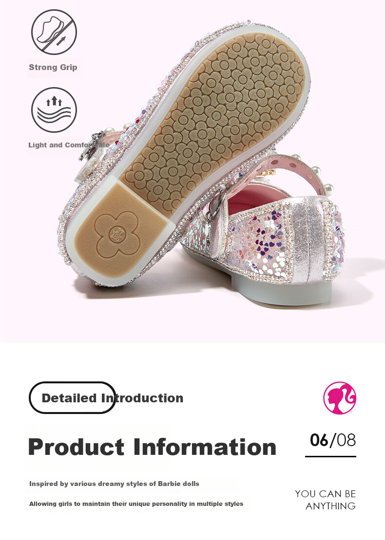 Barbie Girls' Spring And Autumn Fashion Crystal Shoes, Princess Girl Leather Shoes, Fashion Shoes DA6512, Light Purple, Size 31 10