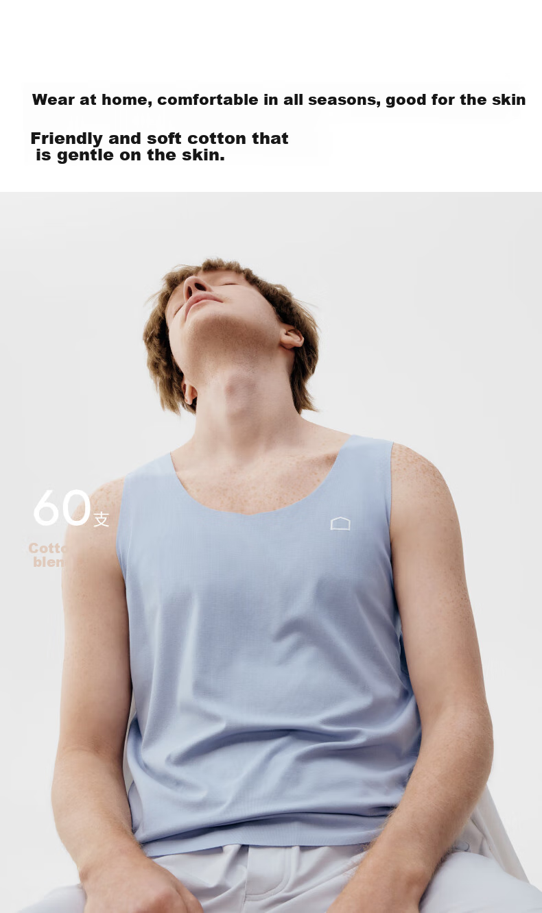 Bananain Cotton 301H Men's Camisole, Seamless, Cuttable, Home Sleepwear, Comfortable, 60-Count Cotton, Breathable Undershirt 4