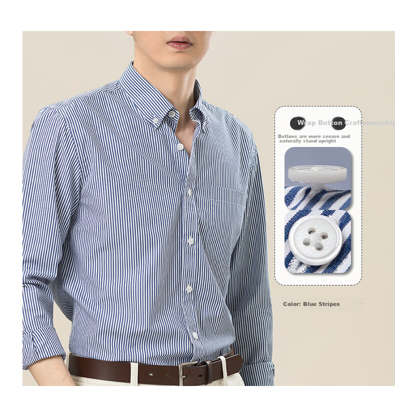BLACKMONDAY [Liquid Ammonia] Pure Cotton Long-Sleeve Shirt for Men, All-Cotton Vertical Striped Formal Business Casual Dress Shirt 5