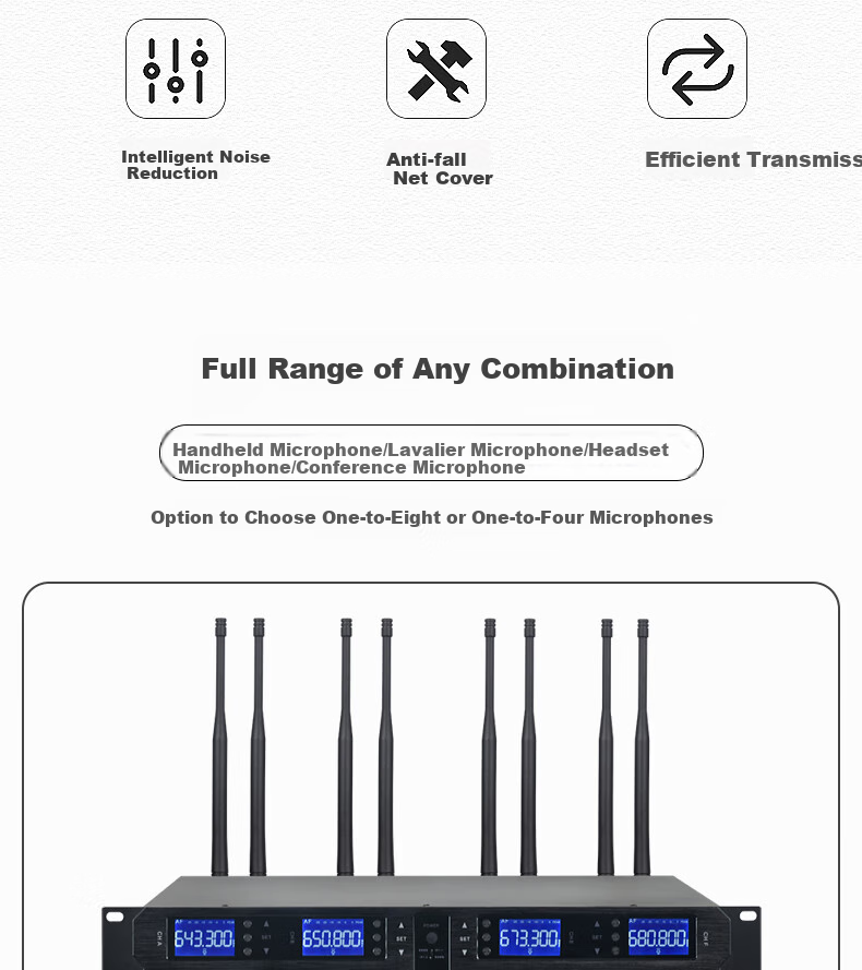 HYUNDAI One-to-Four Wireless Microphone Dual Handheld Dual Gooseneck UHF High-Fidelity Anti-Interference Auto Frequency Matching Anti-Howling Conference Room Podium Speech Training Broadcasting 3