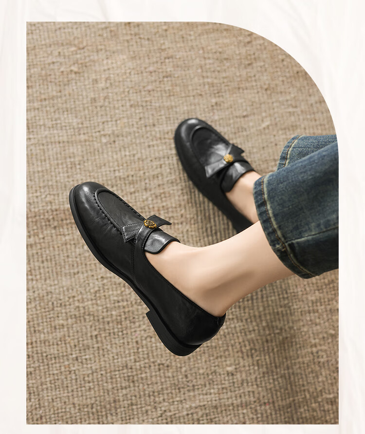 ZHR Women's Flat Shoes 2026 Spring New British Style Loafers Commuter Slip-On EH208 Black Size 38 1