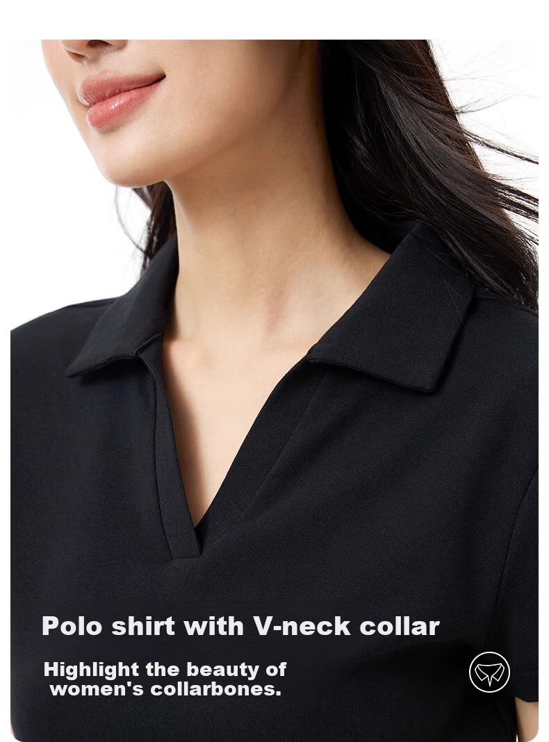 CAMEL Women's Short-Sleeve Polo Shirt, Versatile Slimming Elastic Breathable V-Neck Sports Casual T-Shirt A25BZ01057 M 14