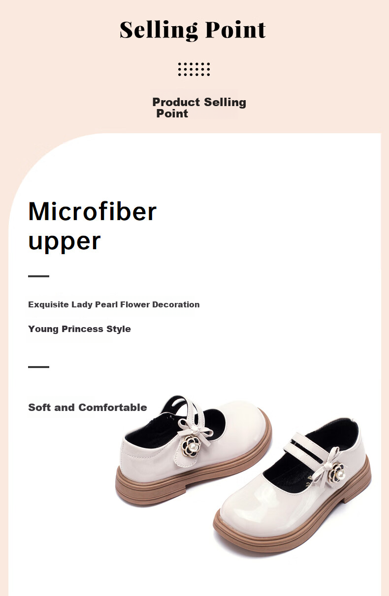 Follow Me Girls' Leather Shoes, Spring And Autumn Fashion Versatile Little Girl Princess Shoes, Campus Fashion Performance Flats, Black, Size 27 6