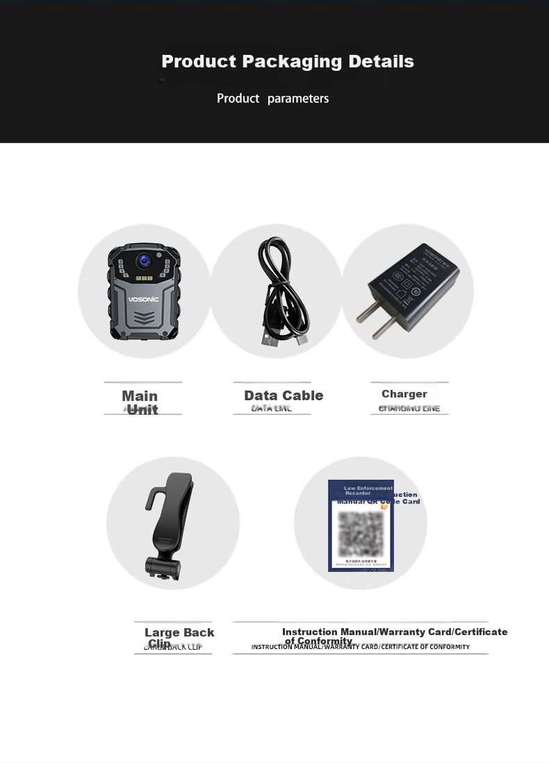 VOSONIC D6-E Law Enforcement Body Camera, 1440P High-Definition, Infrared Night Vision, Strobe Light, Portable Video And Audio Recording, 64GB 12