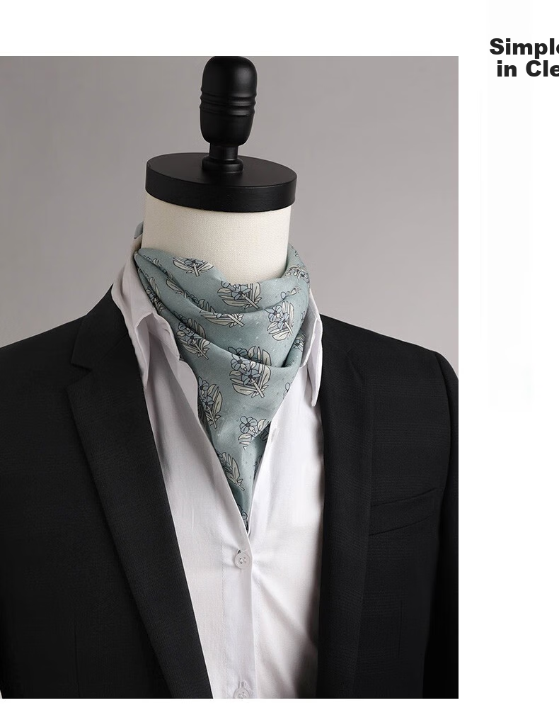 Hangsifu Hangzhou Silk Mulberry Silk Scarf, Men's Square Scarf, Neck Wrap, Birthday Gift for Dad Or Husband, Light Blue 6