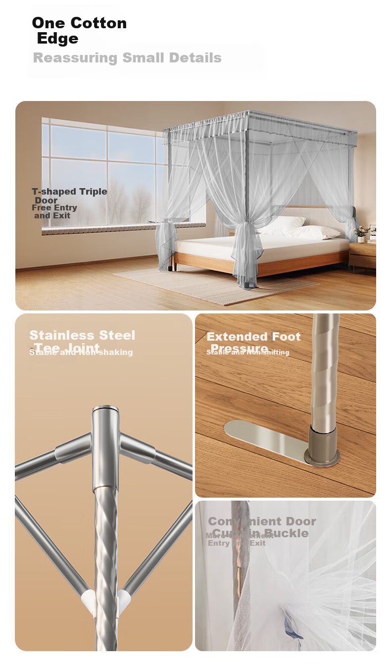 Cottonfaith Class A Household Bedroom Square Top Palace Floor Mosquito Net Frame Three-Door 1.8x2 Meters Premium Gray [Bold Bracket] 12